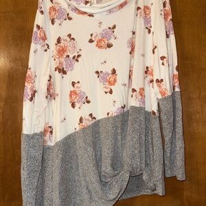 Maurices Floral Cowl Neck Sweatshirt - White and Gray